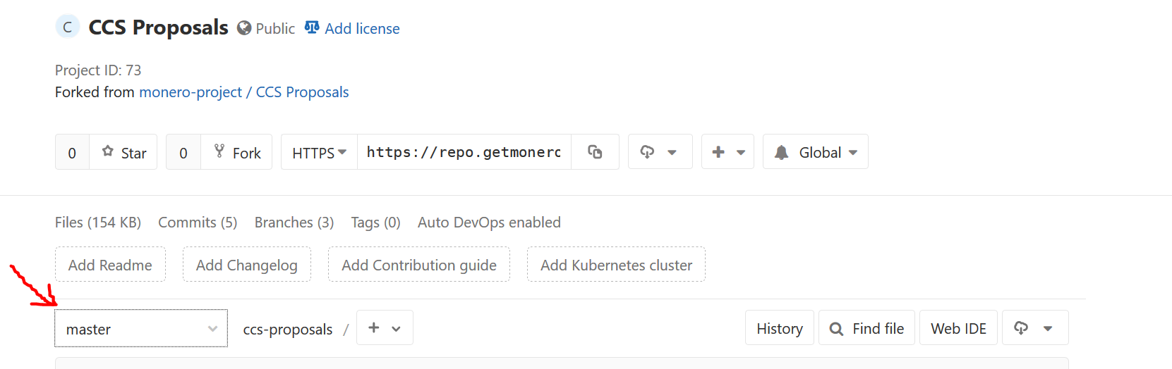 Branches dropdown