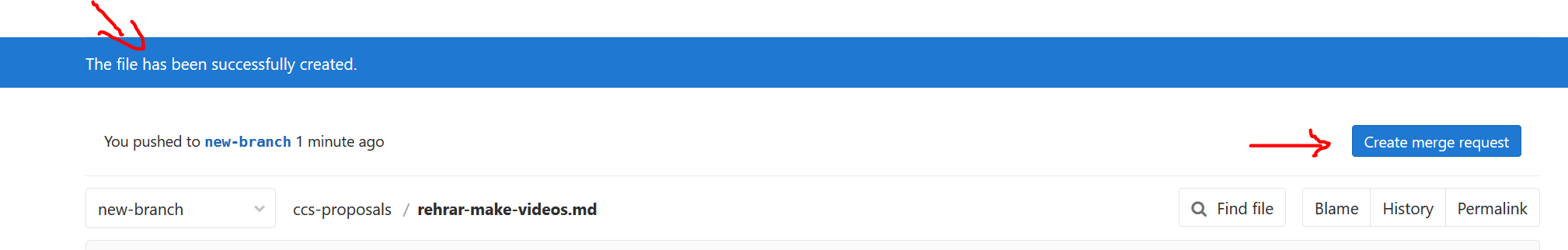 File creation success and merge request button